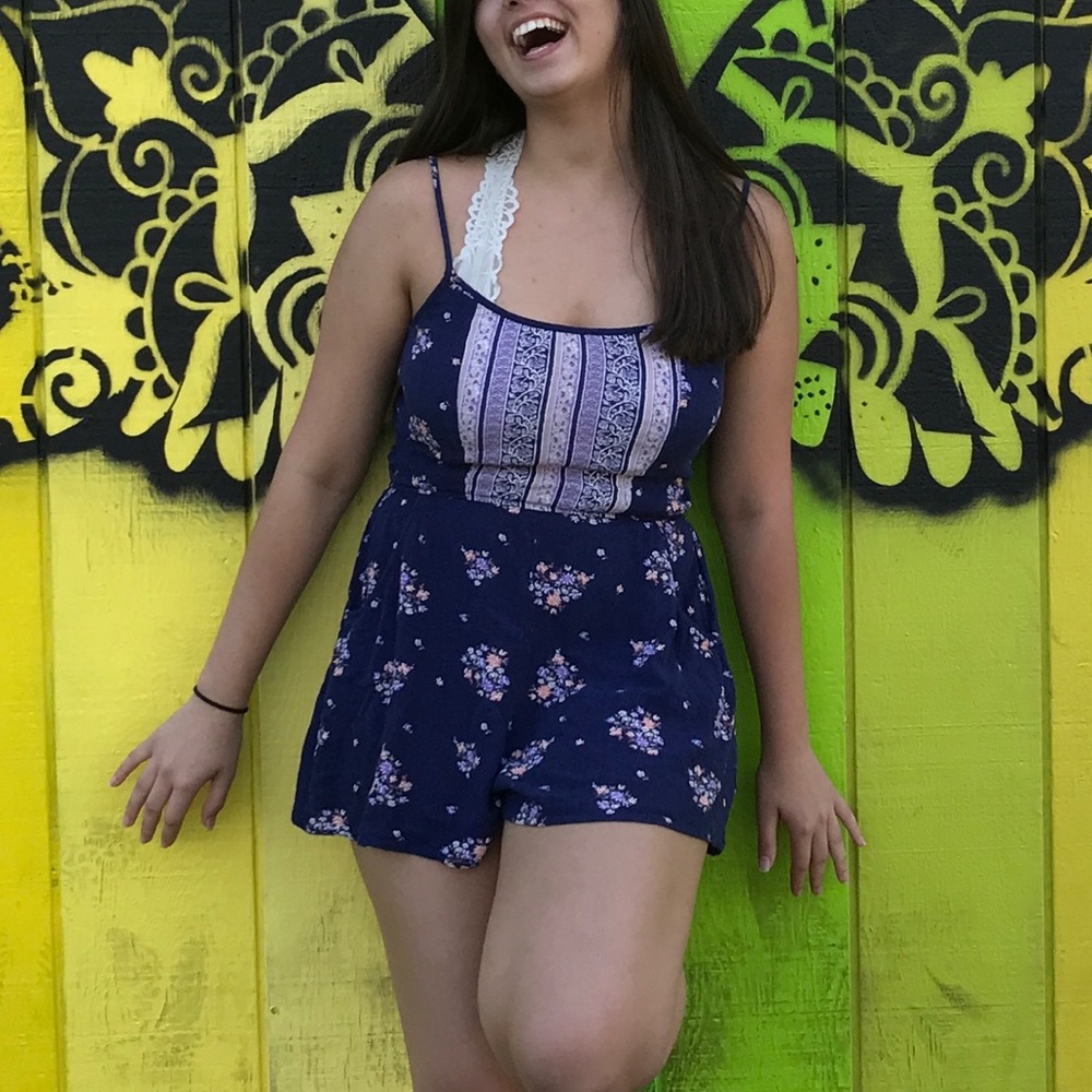 Navy Blue Romper (with pockets!)